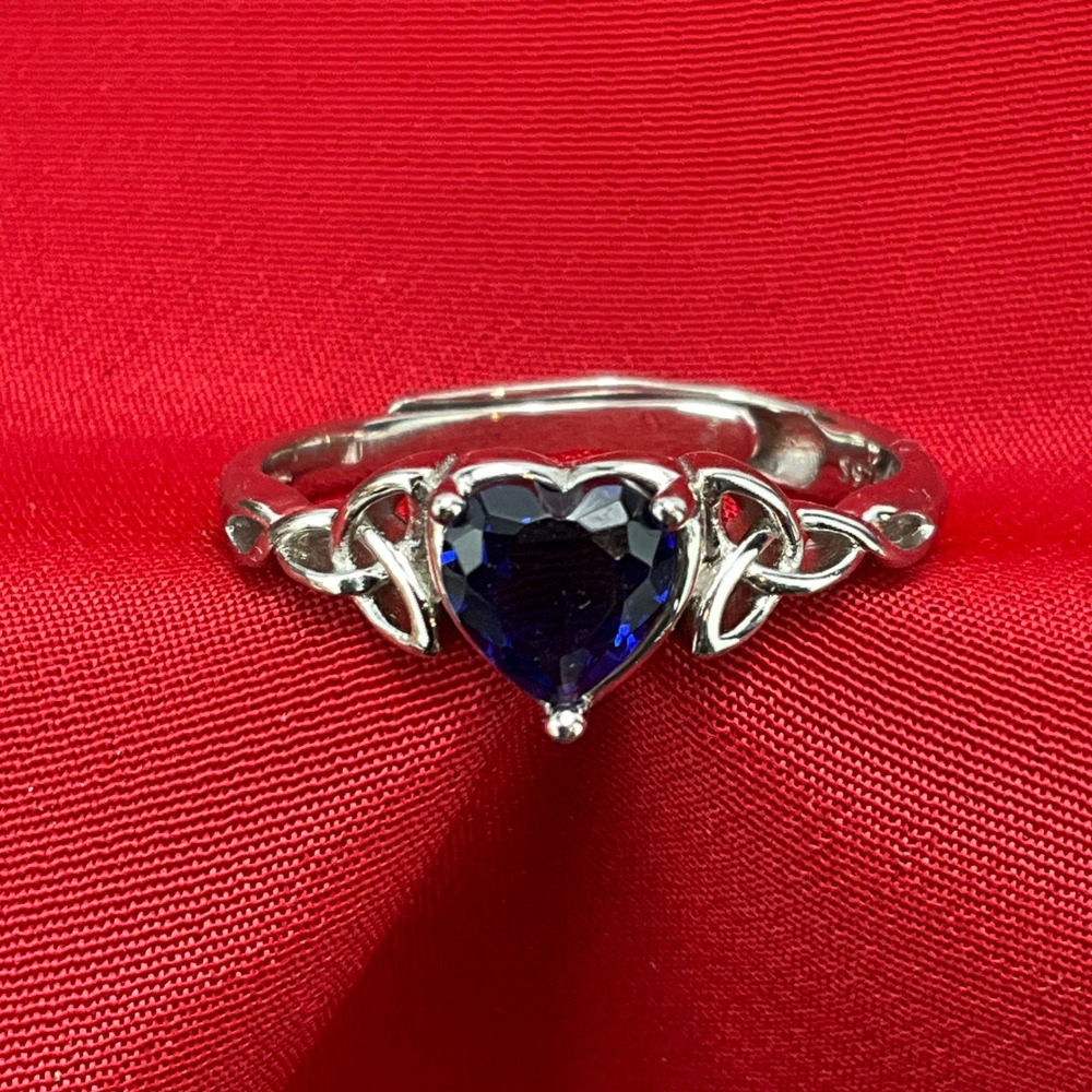 Silver .925 Irish Heart Shaped CZ Claddagh Irish Knot Ring Adjustable Size